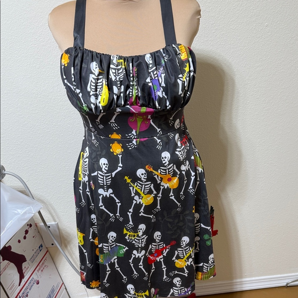 Skeleton Print Black Dress